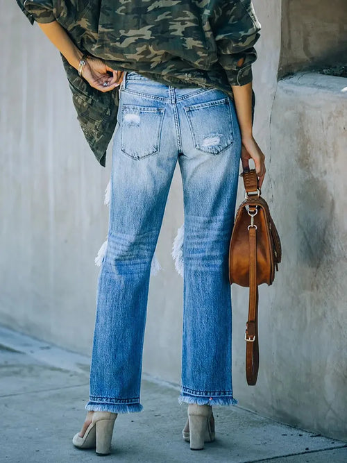 Ripped Distressed Beggar-Style Denim Pants