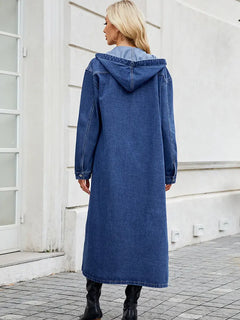 Hooded Long Denim Trench Coat