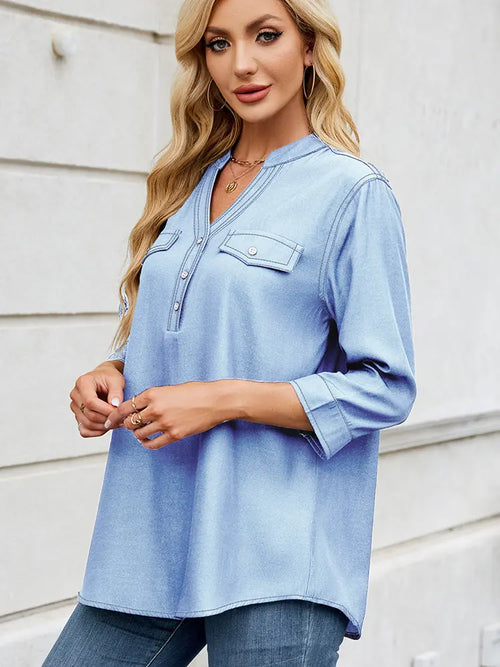 Casual Loose-Fit Lightweight Denim-Look Shirt