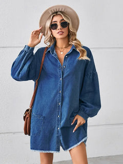 Oversized Frayed Denim Midi Dress