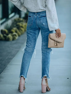 Street Style Ripped Slim-Fit Ankle-Length Jeans