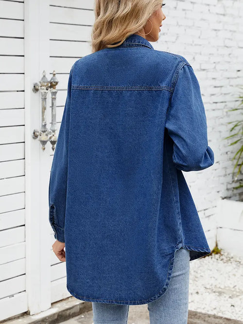 Relaxed Fit Snap-Button Long-Sleeve Denim Shirt