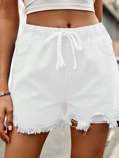 High-Waist Elastic Denim Shorts