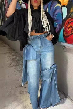 Washed High-Waist Denim