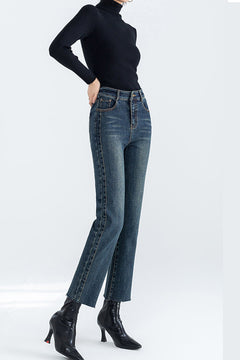 Fleece Straight-leg Cropped Jeans