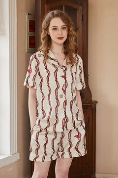 Dragon Head Chain Print Short-Sleeve Loungewear Set