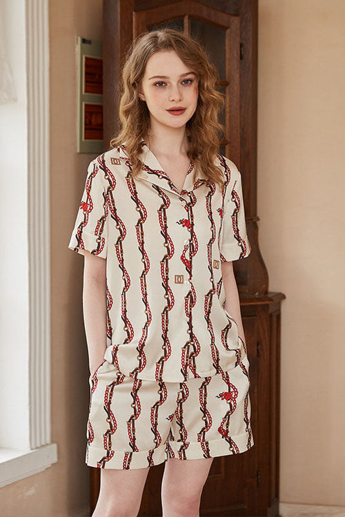 Dragon Head Chain Print Short-Sleeve Loungewear Set