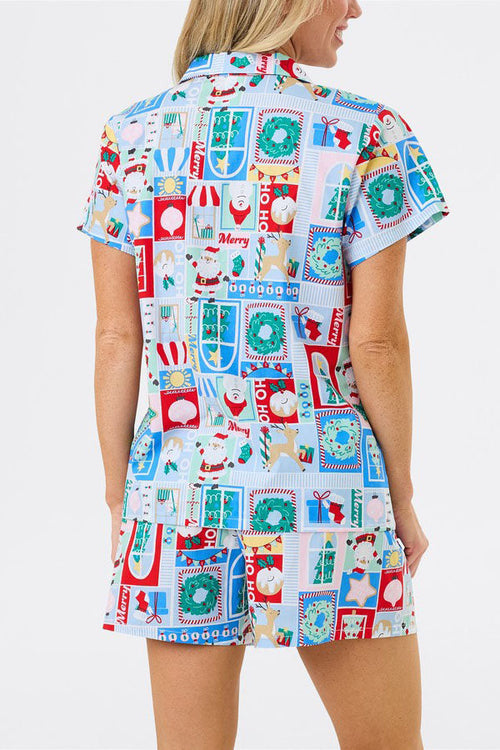 Christmas Print Short Sleeves Cute Cartoon Print Set