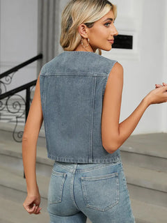 Slim Fit Button-Up Denim Vest Top