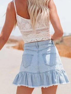 Washed Denim Pleated Midi Skirt