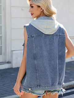 Trendy Casual Hooded Denim Vest Jacket