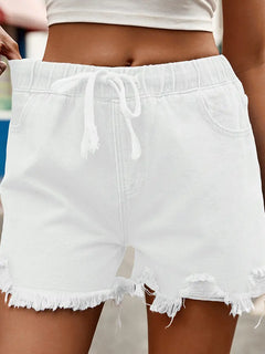 High-Waist Elastic Denim Shorts