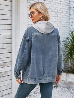 Loose Fit Mid-Length Hooded Denim Jacket