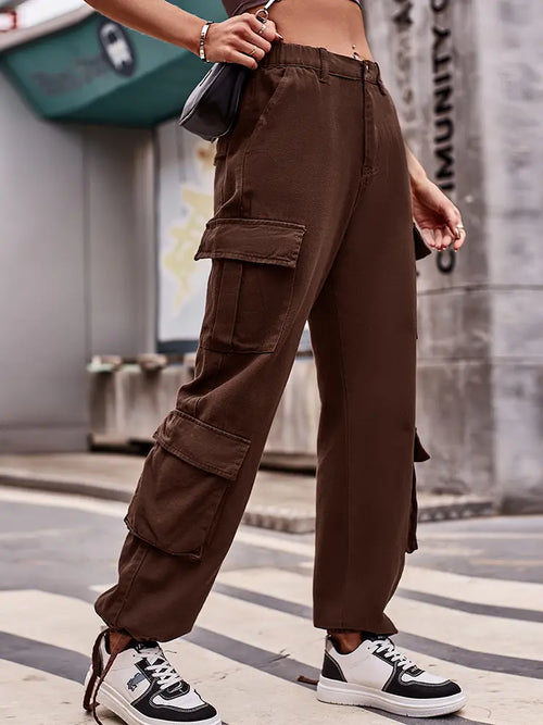 Loose-Fit Drawstring Denim Cargo Pants