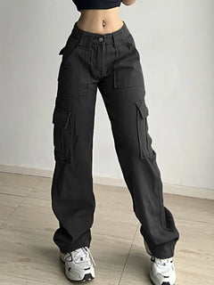 Versatile Multi-Pocket Loose-Fit Denim Cargo Pants