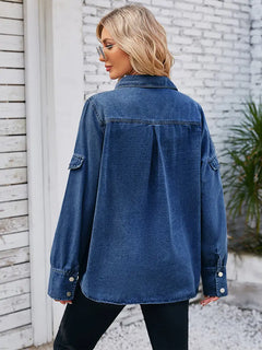 Spring Four-Button Long Sleeve Denim Shirt