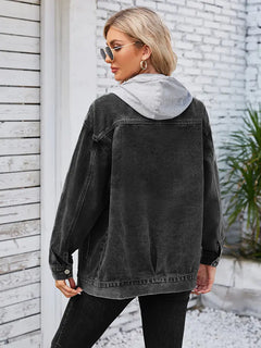 Loose Fit Mid-Length Hooded Denim Jacket