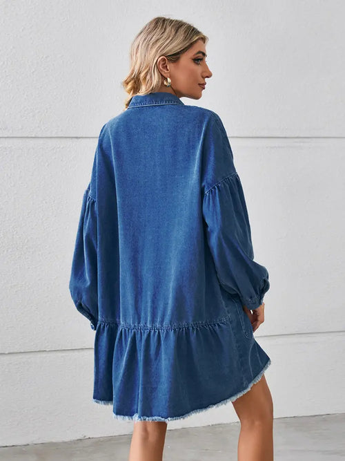 Oversized Frayed Denim Midi Dress