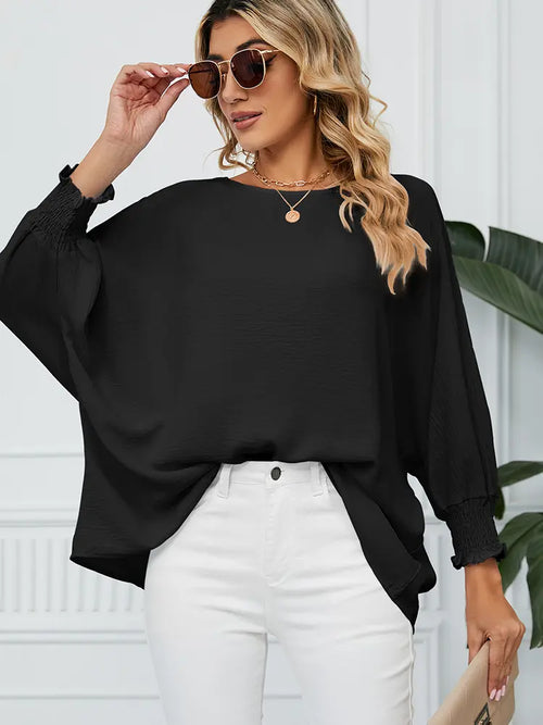 Loose-Fit Chiffon Blouse with 3/4 Sleeves