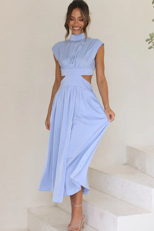 Cutout Waist Pocketed Vacation Midi Dress