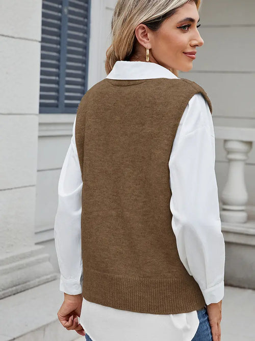 Trendy Button-Up Knit Vest Sweater