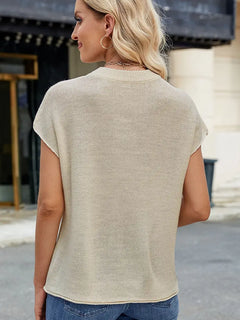 Round-Neck Short-Sleeve Knit Sweater Vest