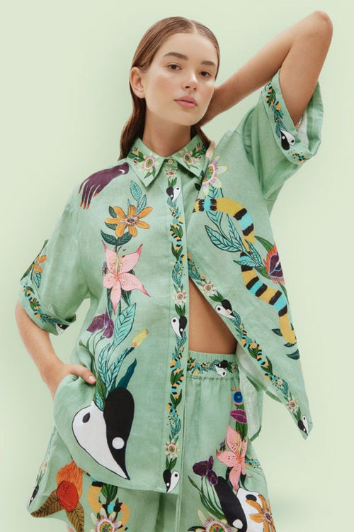 Unique Ethnic Print Loose Shirt And Shorts Set