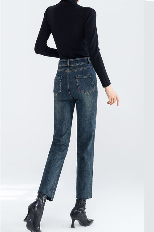 Fleece Straight-leg Cropped Jeans