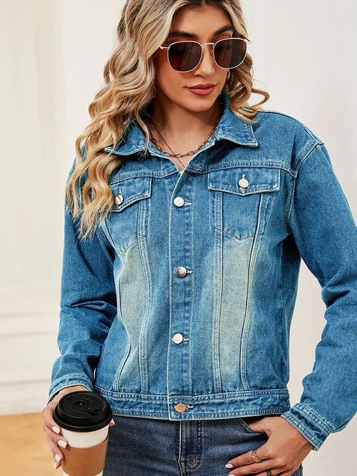 Washed Denim Long-Sleeve Jacket