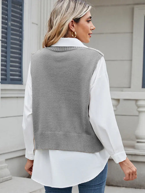 V-Neck Loose Fit Vest Sweater Top