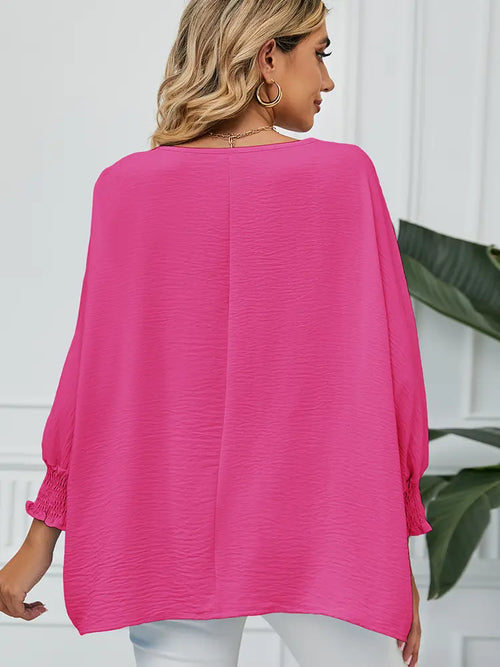 Loose-Fit Chiffon Blouse with 3/4 Sleeves