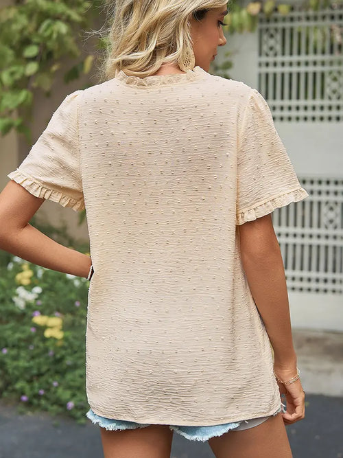 Chic Princess-Sleeve Cutwork Chiffon Blouse