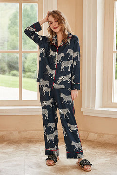 Blue Zebra Print Pajama Set