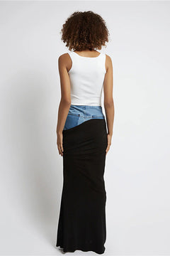 Black Ruched Denim Skirt