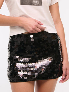 Bow Tie Textured Cardigan & Mid Rise Sequin Skort