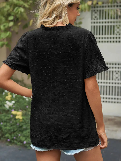 Chic Princess-Sleeve Cutwork Chiffon Blouse