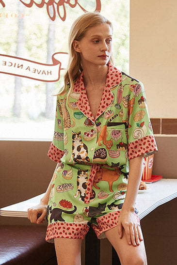 Coffee Cat Shorts Pajama Set