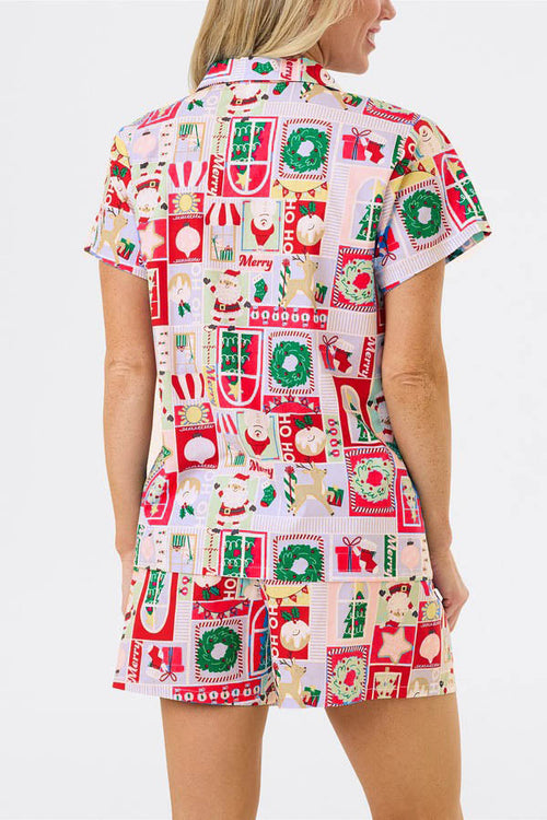 Christmas Print Short Sleeves Cute Cartoon Print Set