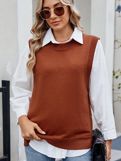 Casual Versatile Solid Button Slit Knit Sweater