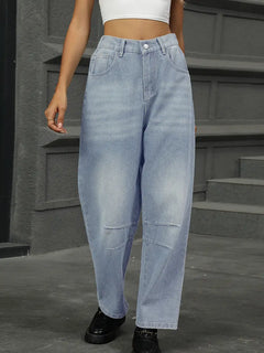 Relaxed Wash Harem Denim Pants Cropped