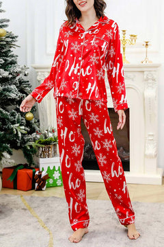 Snowflake Pattern Silk-Like Pajama Set