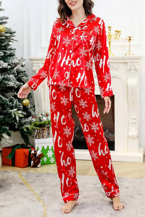 Snowflake Pattern Silk-Like Pajama Set