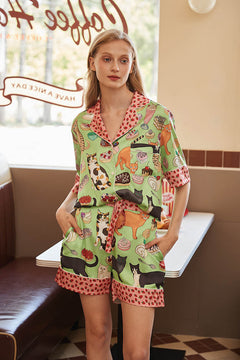 Coffee Cat Shorts Pajama Set