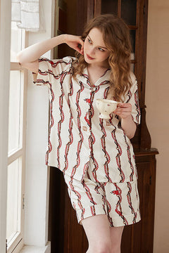 Dragon Head Chain Print Short-Sleeve Loungewear Set