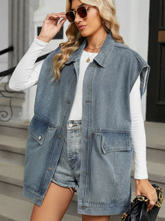 Washed Loose Pocket Denim Vest