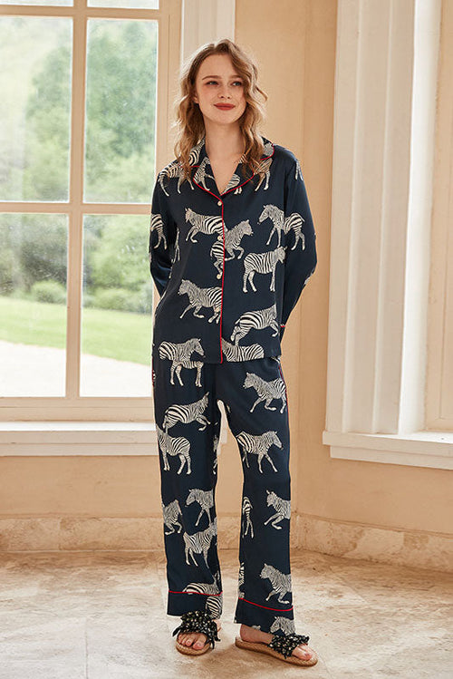 Blue Zebra Print Pajama Set