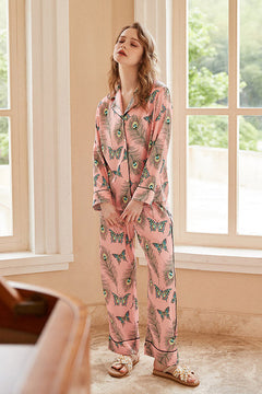 Phoenix Feather and Butterfly Print Long-Sleeve Pajama Set