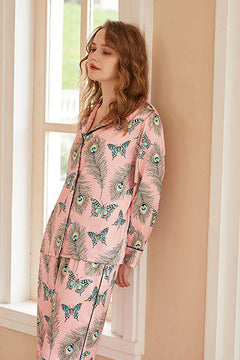 Phoenix Feather and Butterfly Print Long-Sleeve Pajama Set