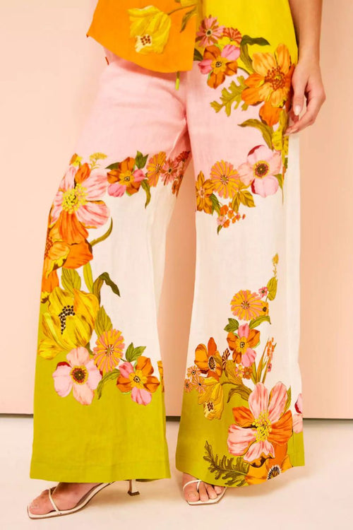 Unique Print Elastic Waist Pocketed Wide Leg Pants-Set