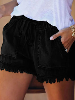 High-Waist Drawstring Slimming Denim Shorts